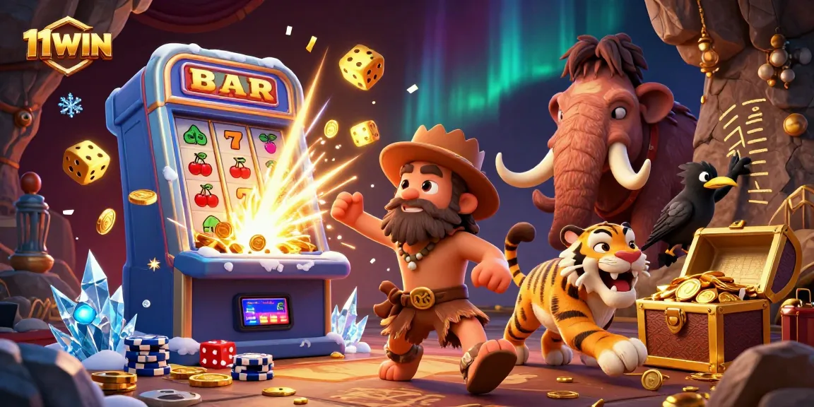 Engage with the thrilling 11WIN prehistoric casino experience featuring vibrant characters and gaming elements.