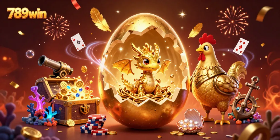 Feel the excitement of 789win as a golden dragon emerges from a nest of poker chips amidst a vibrant casino scene.