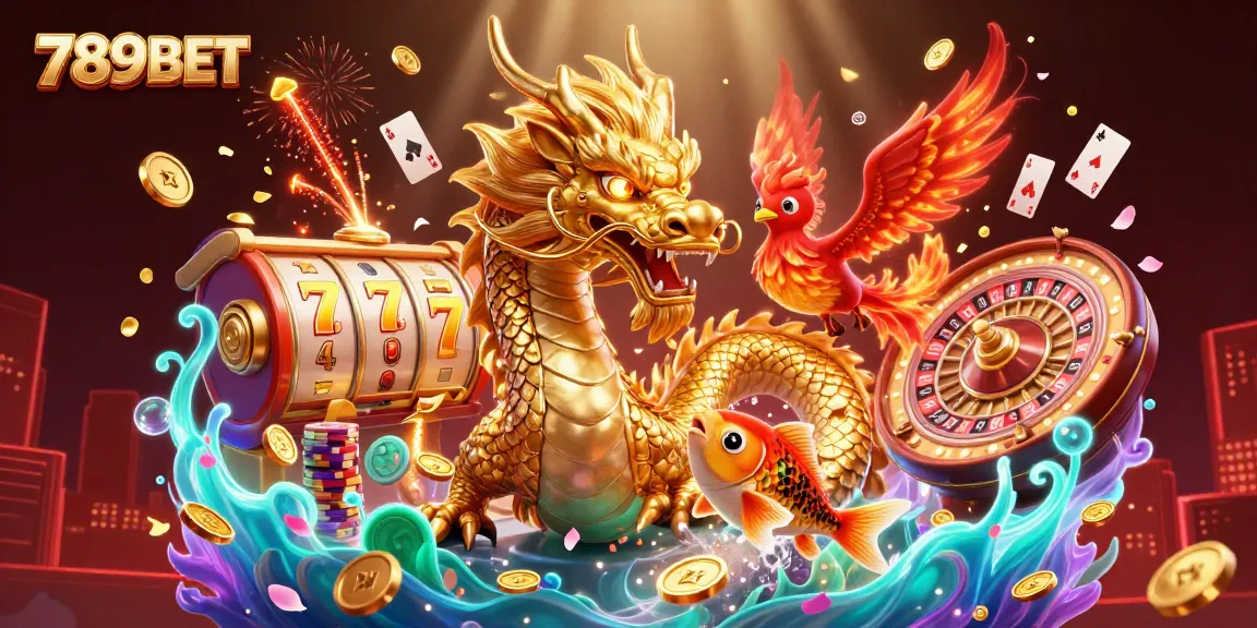 Join the excitement at 789BET with a vibrant 3D casino scene featuring a majestic dragon and lucky symbols.