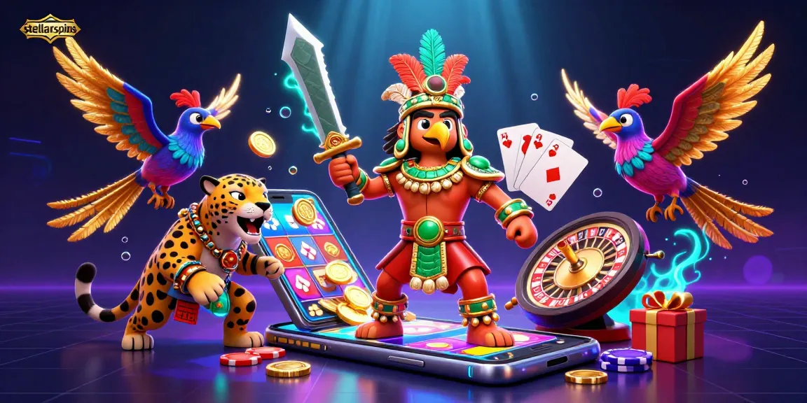 Engage with stellarspins through this vibrant 3D illustration showing slot game excitement.