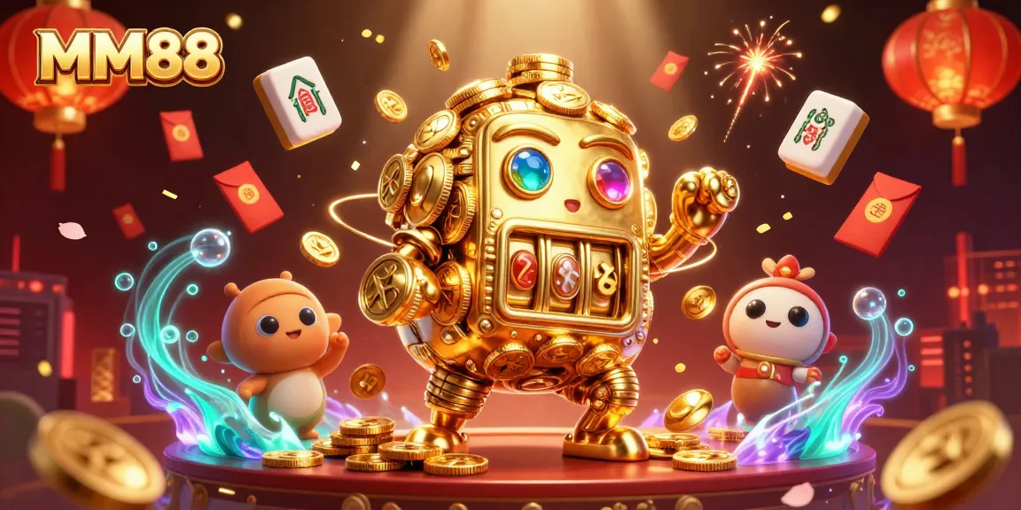Experience the thrill of MM88 with engaging gaming elements and vibrant visuals in this 3D casino illustration.