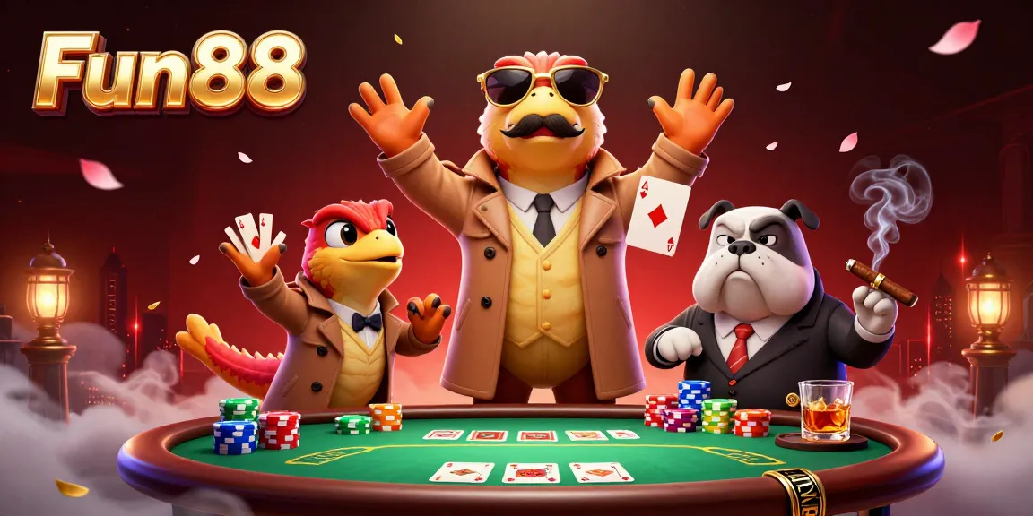 Fun88 raptors sneaking into a casino lounge, showcasing poker chips and luxurious ambiance.