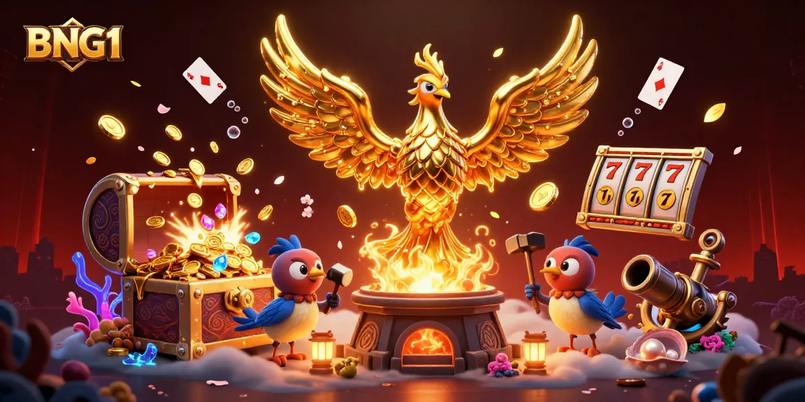 Experience the magic of BNG1 casino games with a golden phoenix unleashing winning slots!