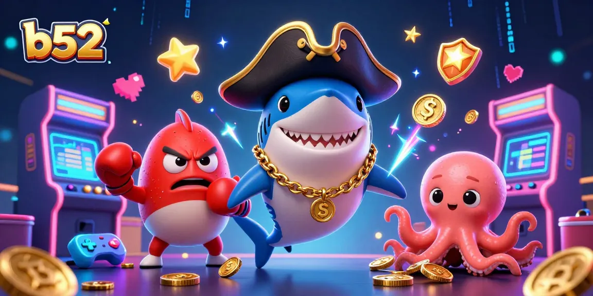 Engage in thrilling gaming adventures at b52 with a vibrant casino scene featuring dynamic characters and joyful elements.